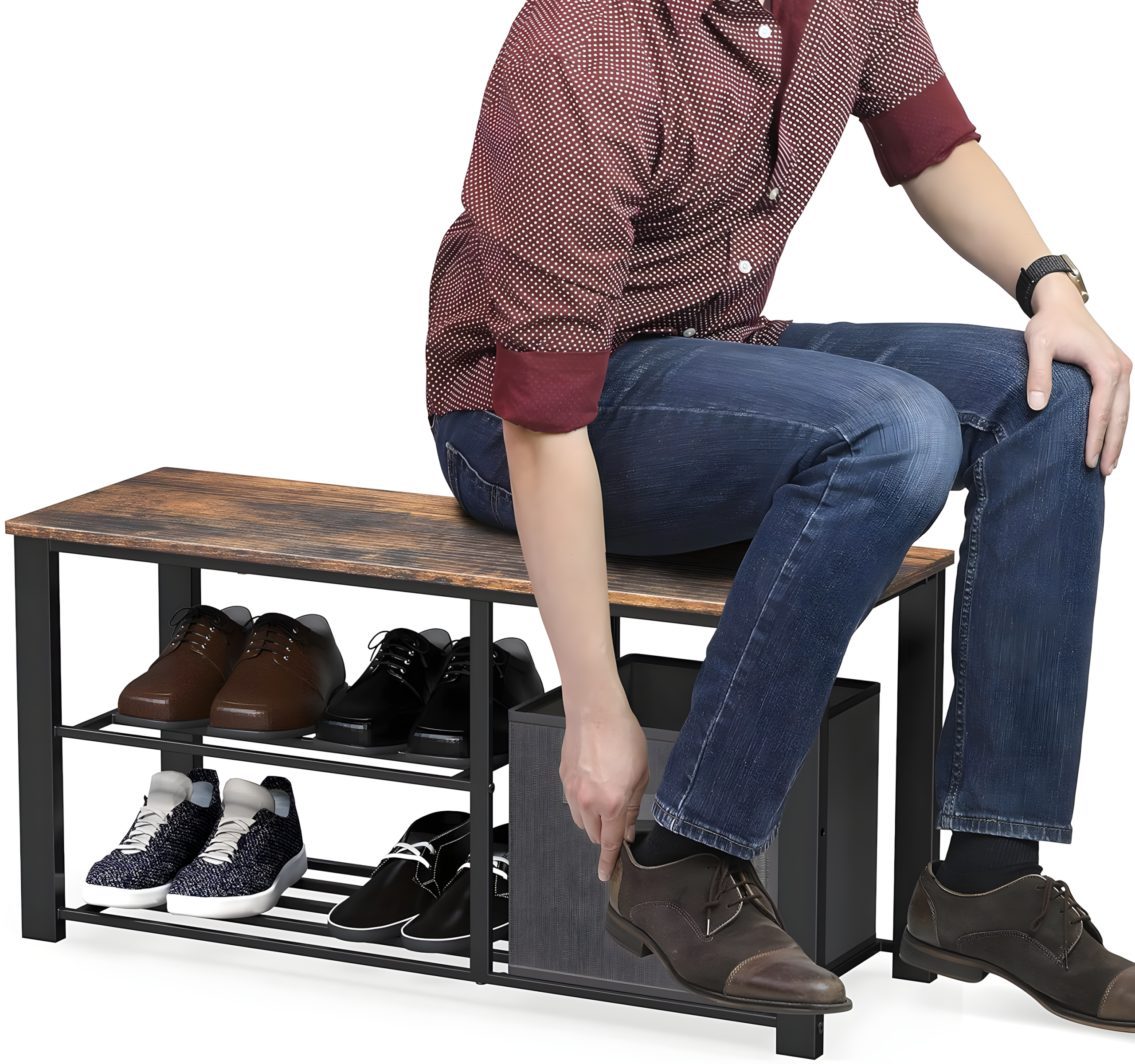 Rustiva Simple Houseware 2 Tier Shoe Bench Rack - Image 3