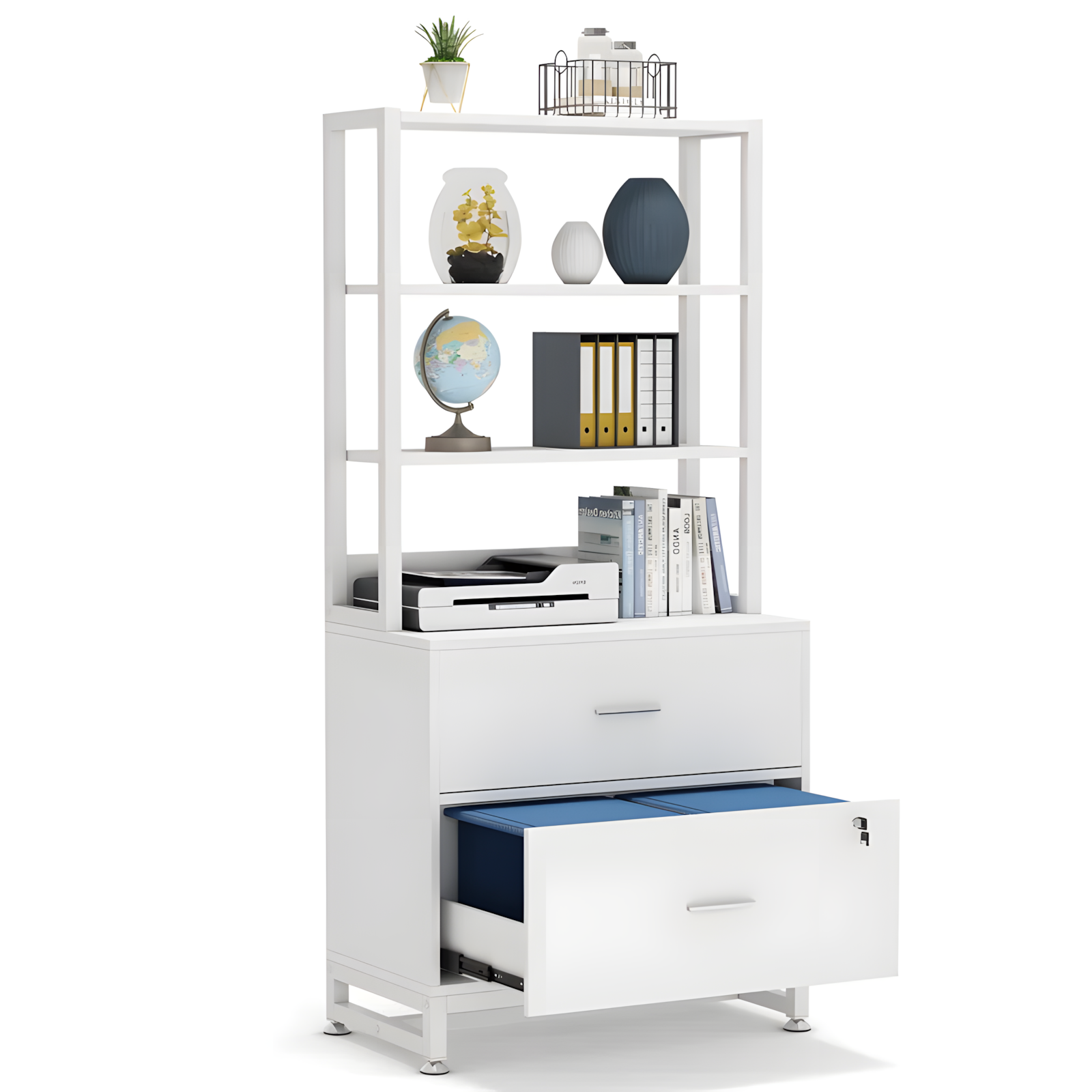 Kazoraa Living Lounge Office Storage Organizre Bookcase Drawer Lock Rack