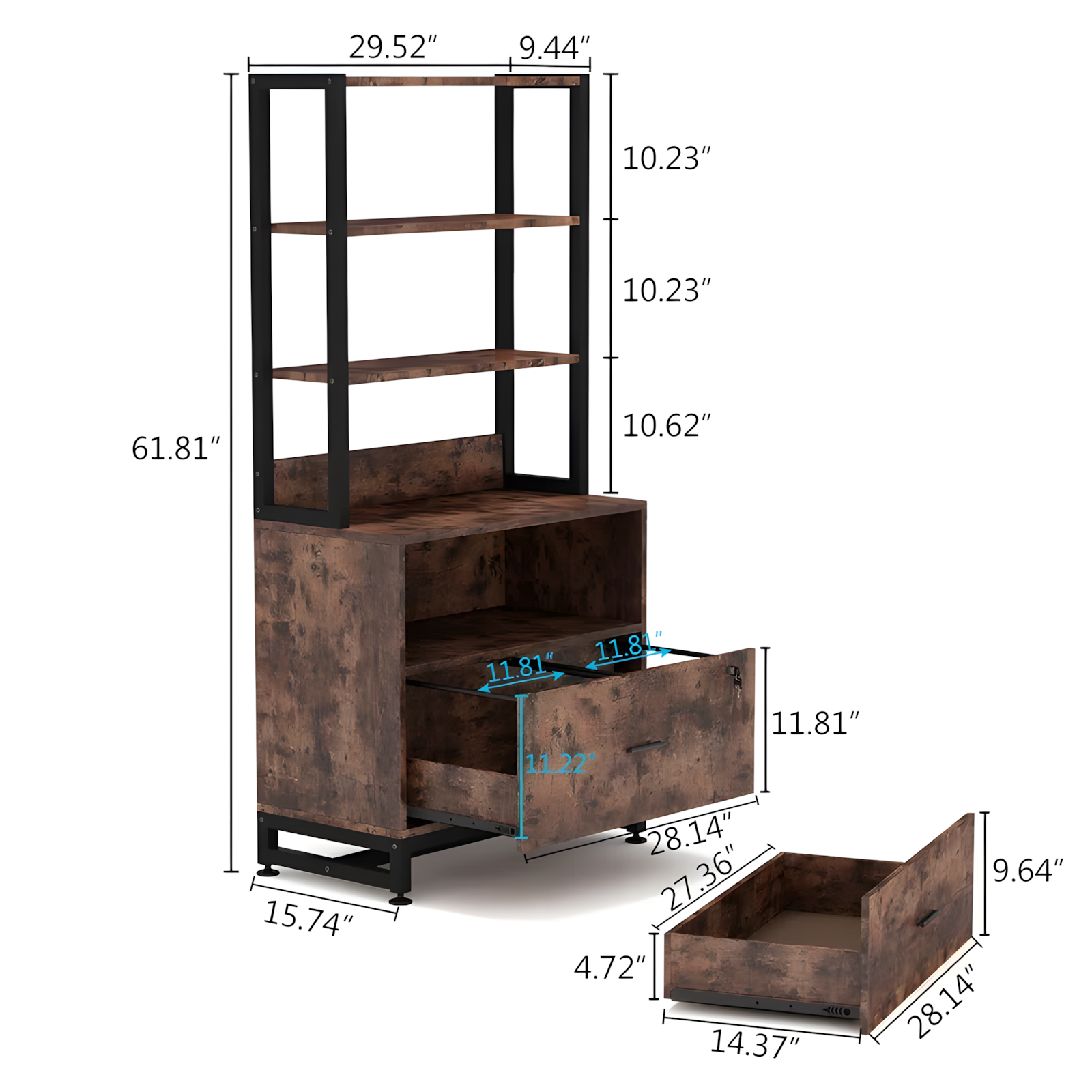 Kazoraa Living Lounge Office Storage Organizre Bookcase Drawer Lock Rack - Image 2