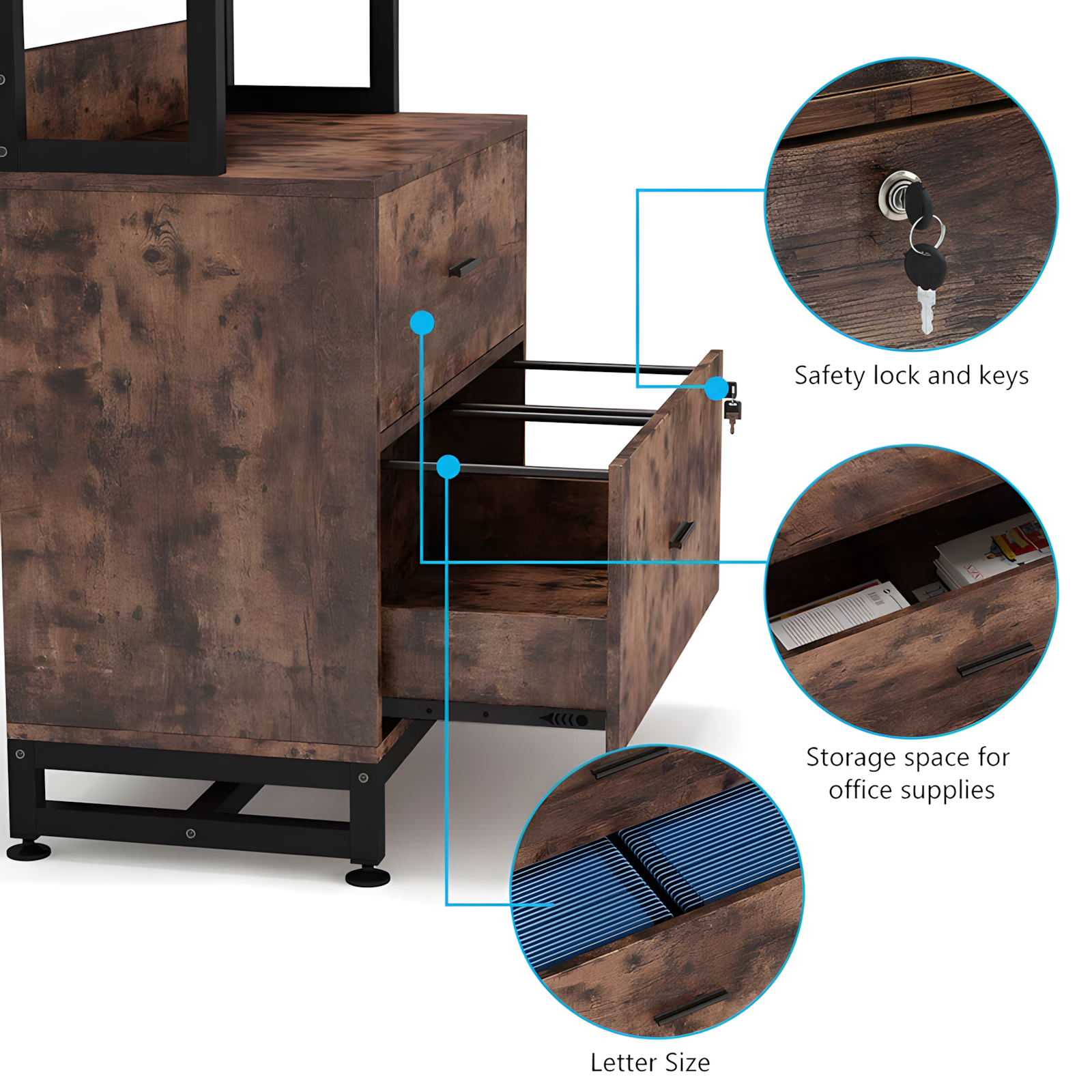 Kazoraa Living Lounge Office Storage Organizre Bookcase Drawer Lock Rack - Image 3